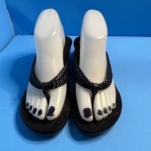Vionic Womens Ramba Sandal Size 6 Black Braided Thong Slide Wedge Heel Shoe VGC